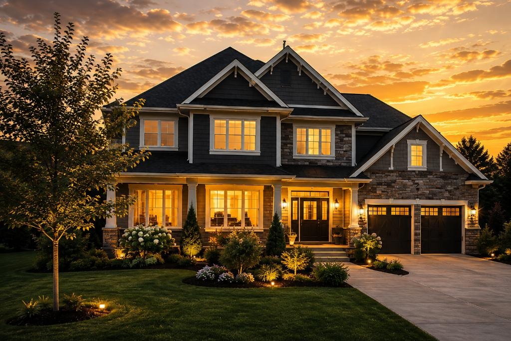 Beautiful home exterior at golden hour